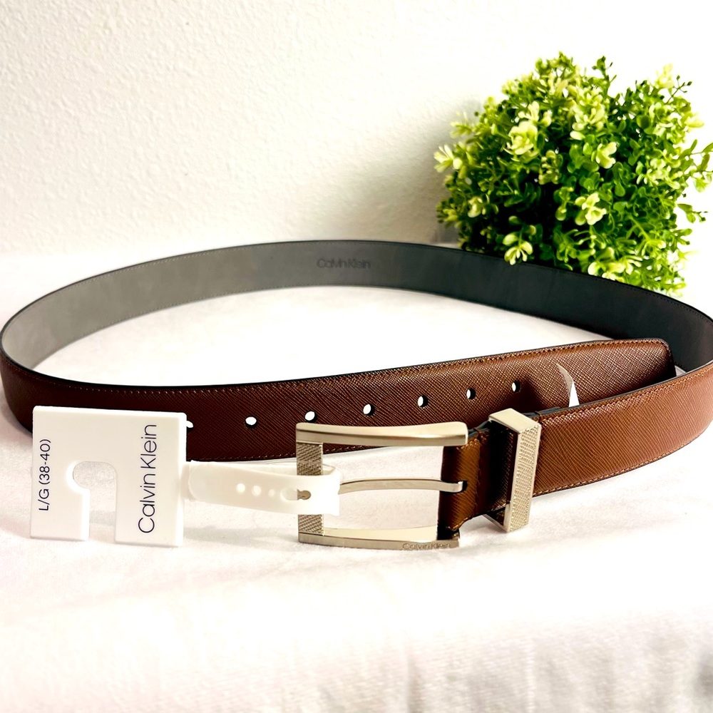 CALVIN KLEIN belt in brown color business casual faux leather